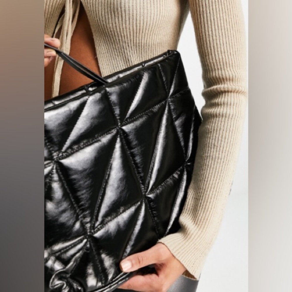 Topshop Glossy Black Geometric Clutch - Picture 6 of 8